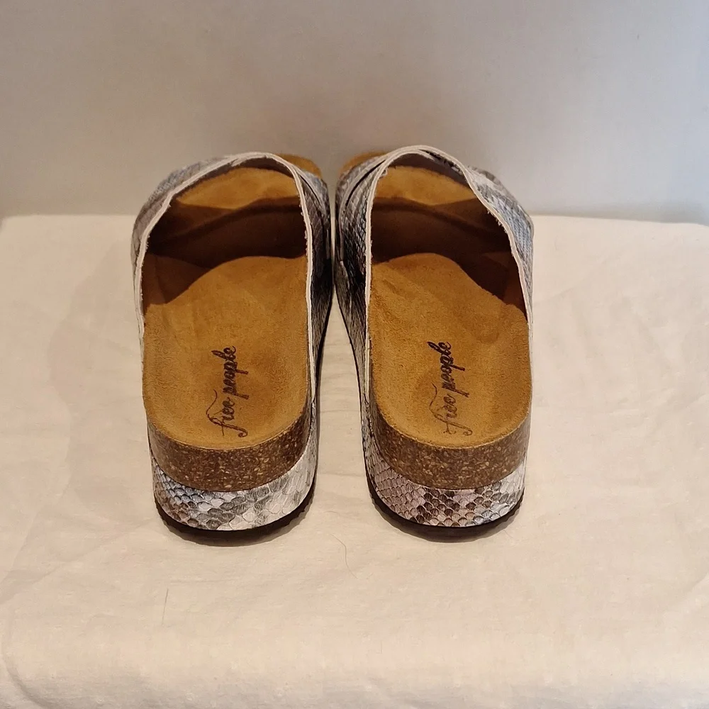Free People Sideline Snake-Print Crossband Slide Sandals in Neutral Tones